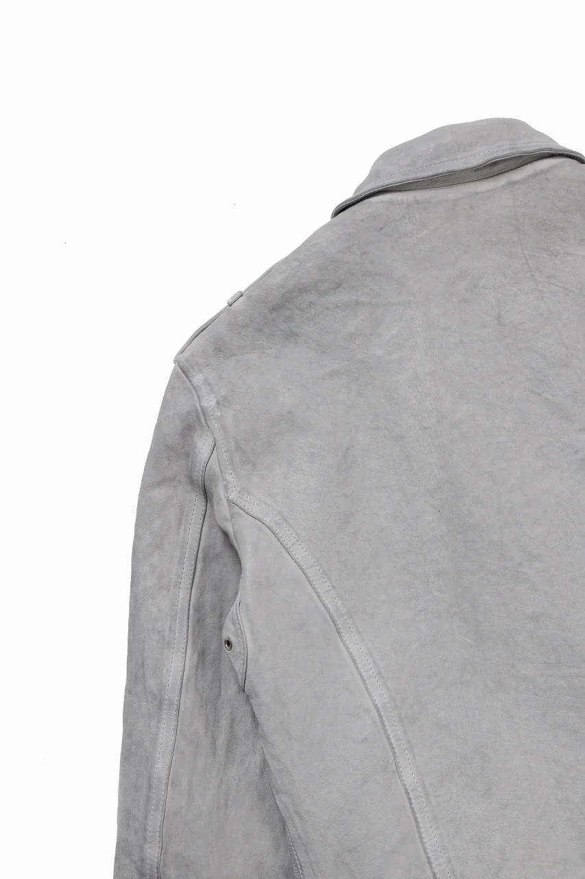 ISAMU KATAYAMA BACKLASH JP-CALF NATURAL DYED GARMENT-WASH DOUBLE RIDERS JACKET (WHITE) - Image 13