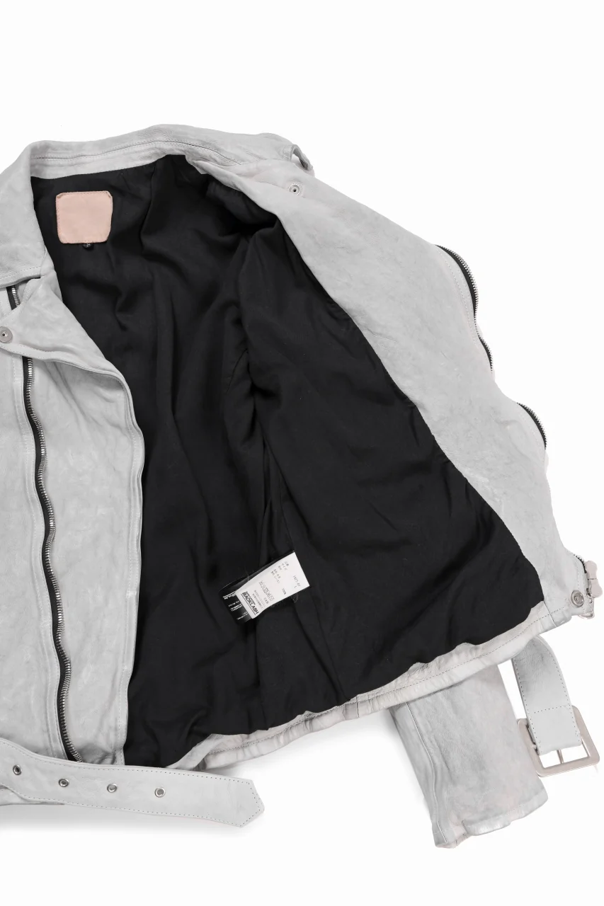 ISAMU KATAYAMA BACKLASH JP-CALF NATURAL DYED GARMENT-WASH DOUBLE RIDERS JACKET (WHITE) - Image 14