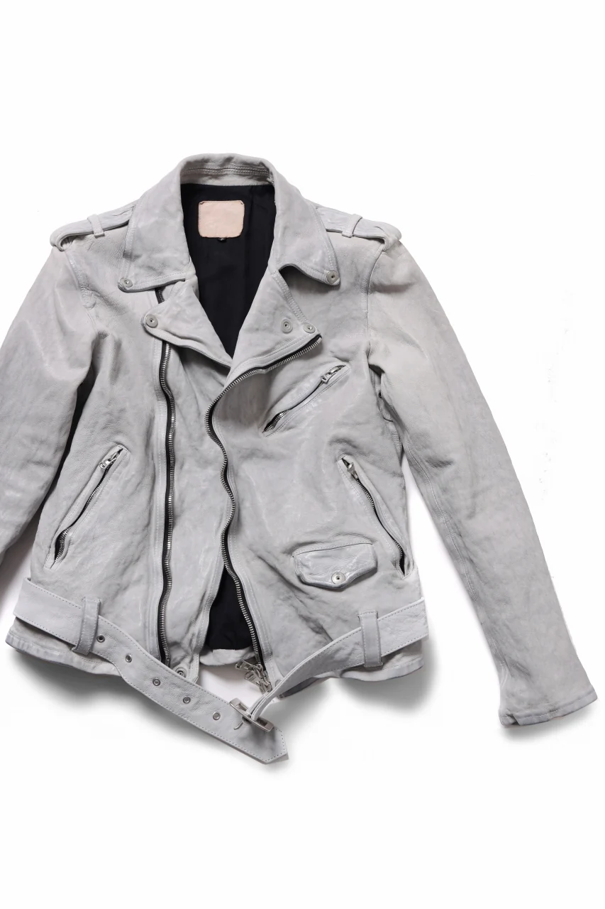 ISAMU KATAYAMA BACKLASH JP-CALF NATURAL DYED GARMENT-WASH DOUBLE RIDERS JACKET (WHITE) - Image 15