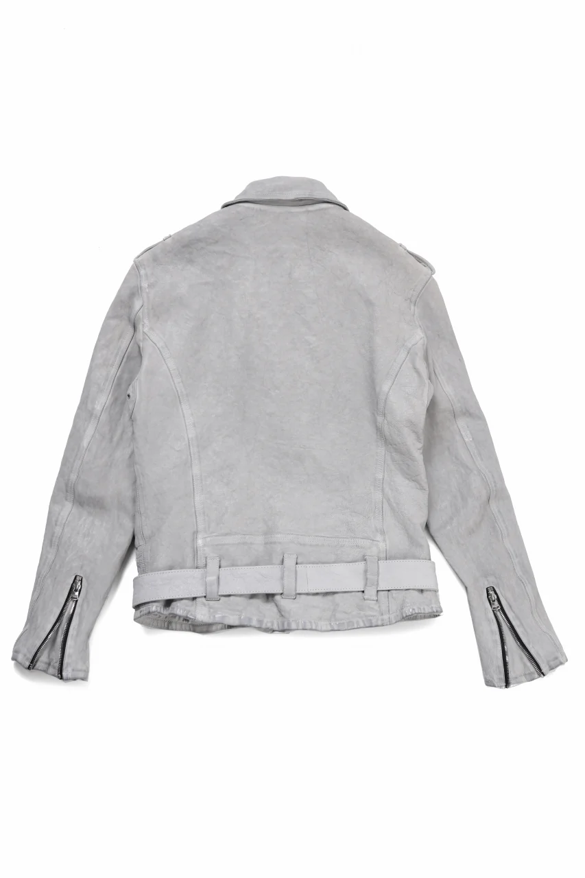 ISAMU KATAYAMA BACKLASH JP-CALF NATURAL DYED GARMENT-WASH DOUBLE RIDERS JACKET (WHITE) - Image 3
