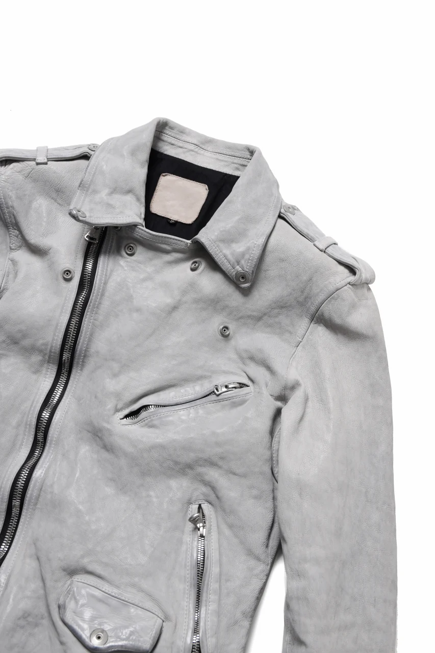 ISAMU KATAYAMA BACKLASH JP-CALF NATURAL DYED GARMENT-WASH DOUBLE RIDERS JACKET (WHITE) - Image 5
