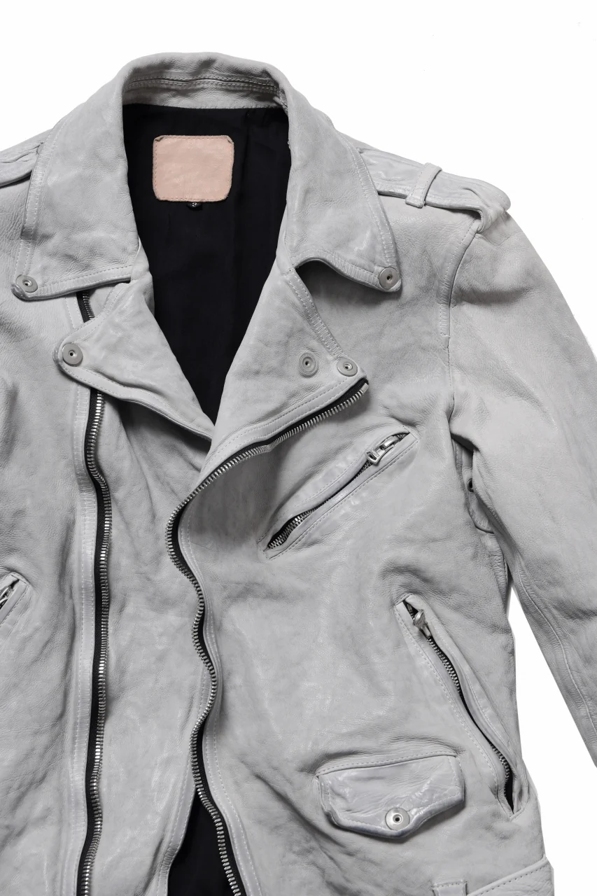 ISAMU KATAYAMA BACKLASH JP-CALF NATURAL DYED GARMENT-WASH DOUBLE RIDERS JACKET (WHITE) - Image 7
