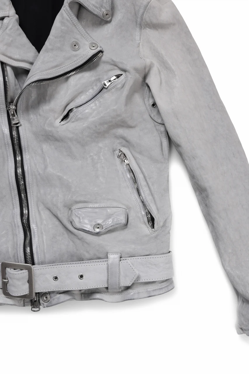 ISAMU KATAYAMA BACKLASH JP-CALF NATURAL DYED GARMENT-WASH DOUBLE RIDERS JACKET (WHITE) - Image 9