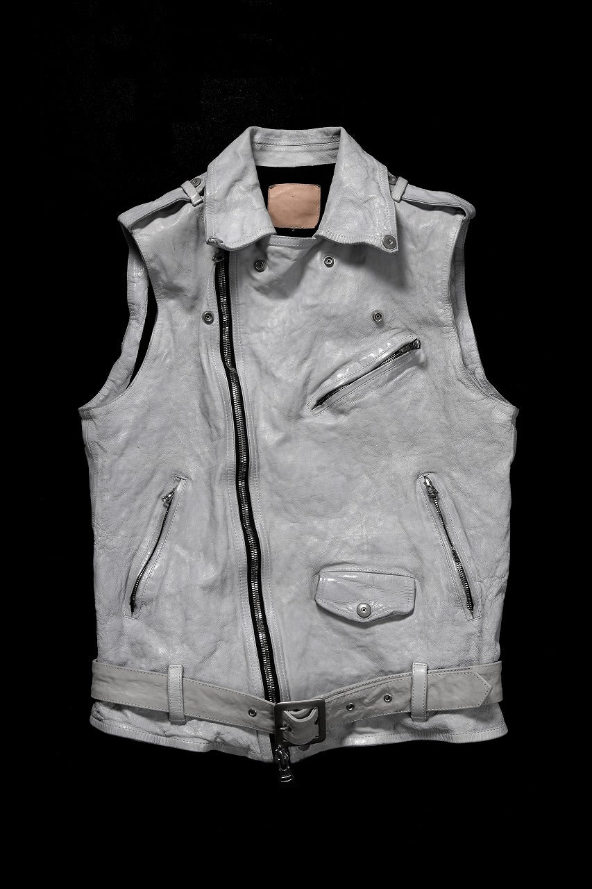 ISAMU KATAYAMA BACKLASH JP-CALF NATURAL DYED GARMENT-WASH DOUBLE RIDERS VEST (WHITE) - Image 2