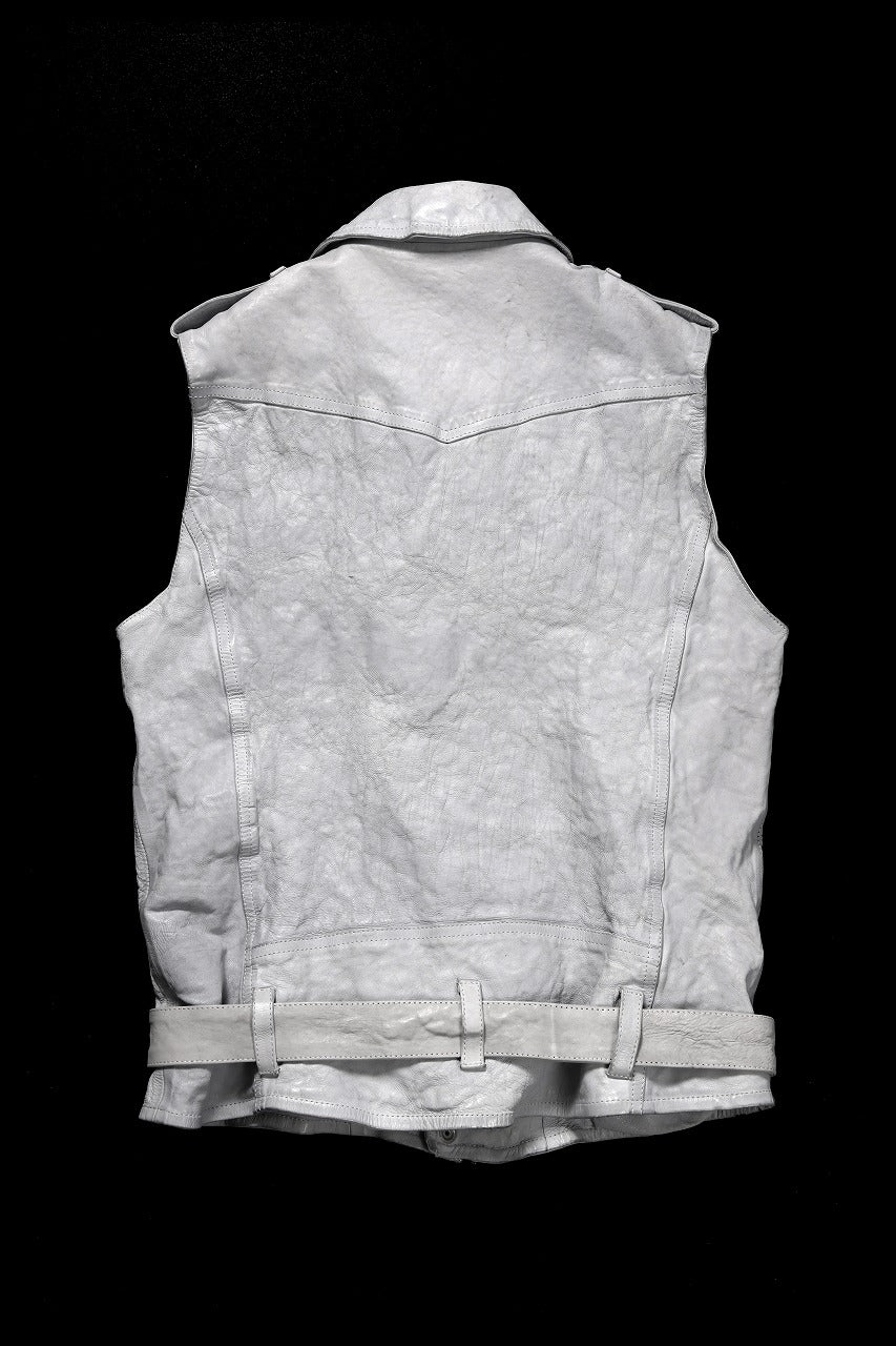 ISAMU KATAYAMA BACKLASH JP-CALF NATURAL DYED GARMENT-WASH DOUBLE RIDERS VEST (WHITE) - Image 3