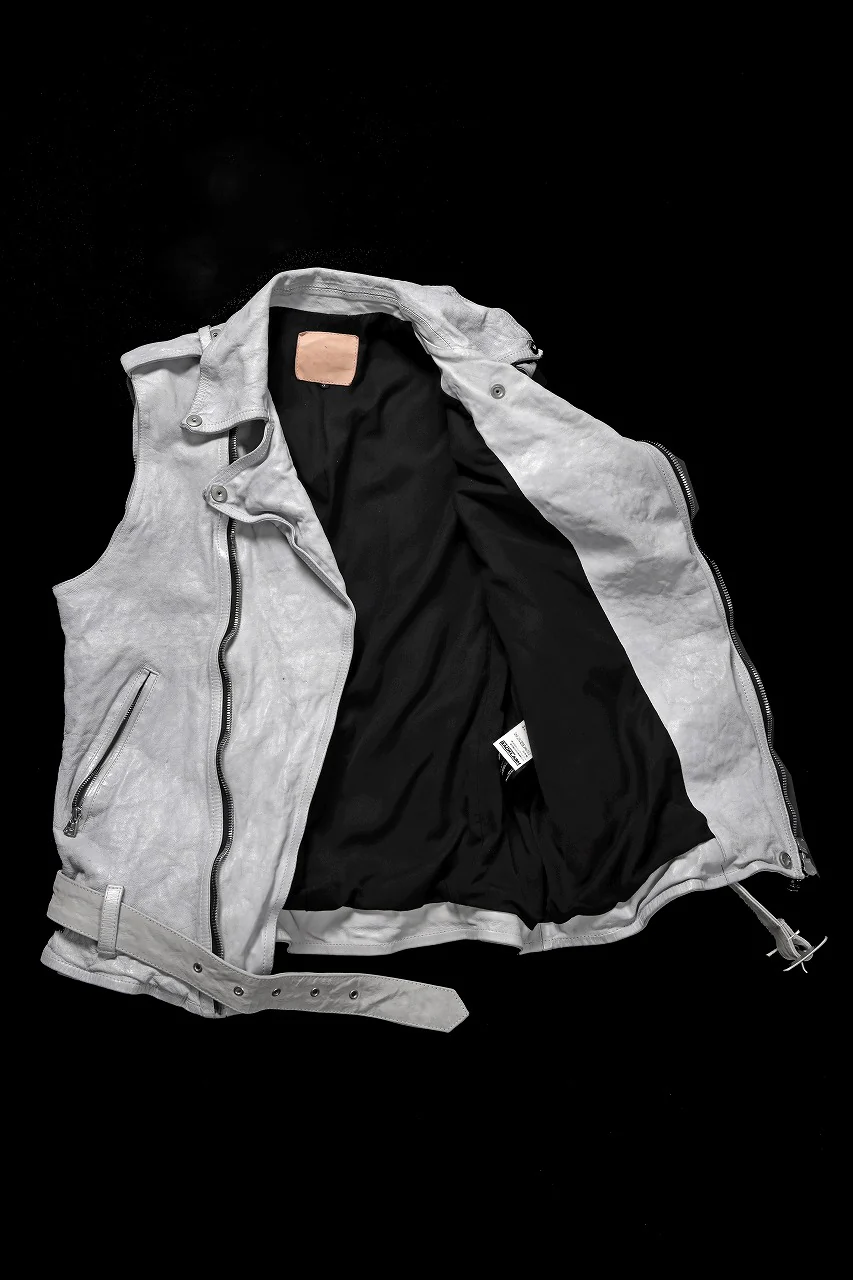 ISAMU KATAYAMA BACKLASH JP-CALF NATURAL DYED GARMENT-WASH DOUBLE RIDERS VEST (WHITE) - Image 4