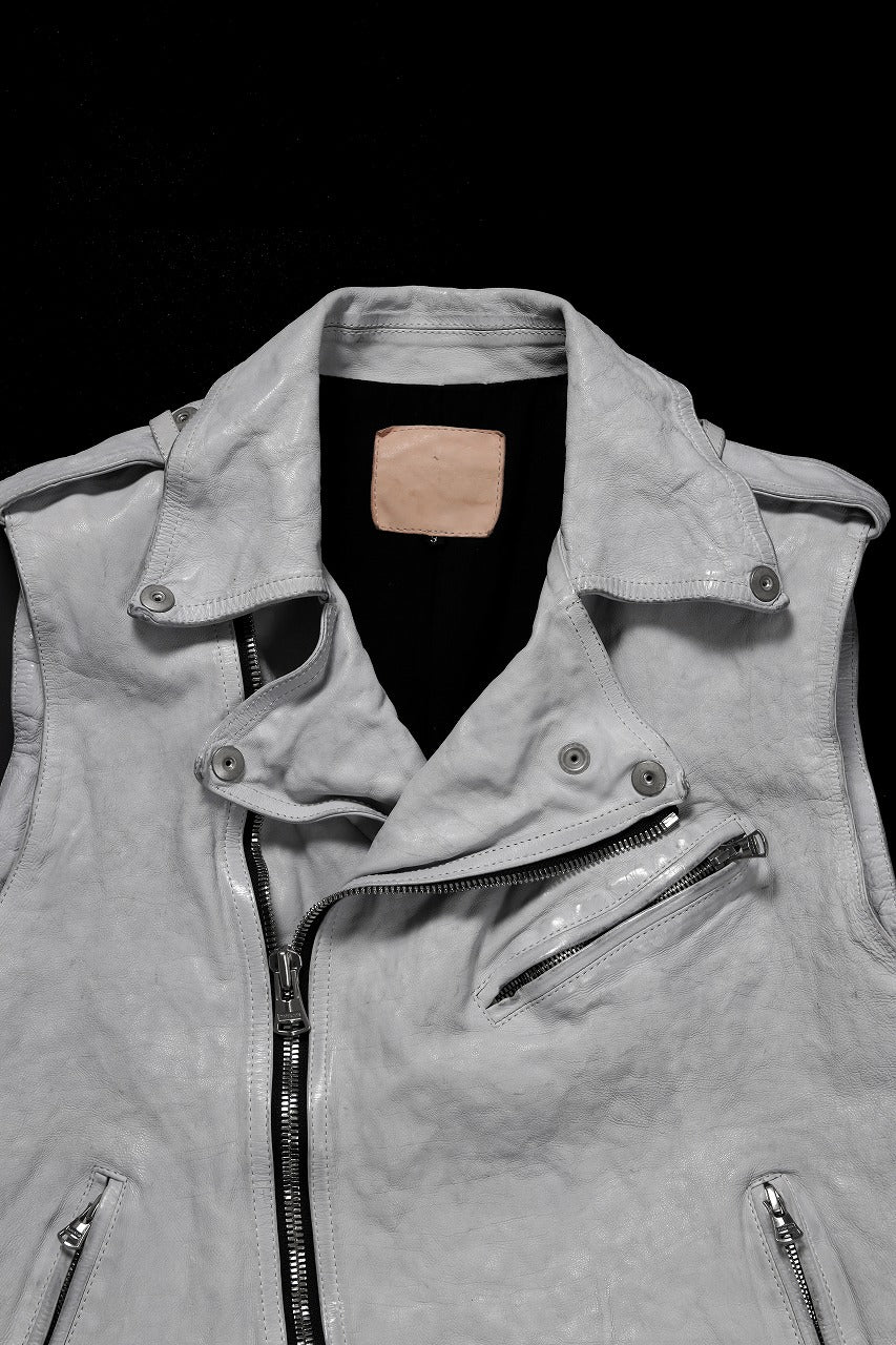 ISAMU KATAYAMA BACKLASH JP-CALF NATURAL DYED GARMENT-WASH DOUBLE RIDERS VEST (WHITE) - Image 7