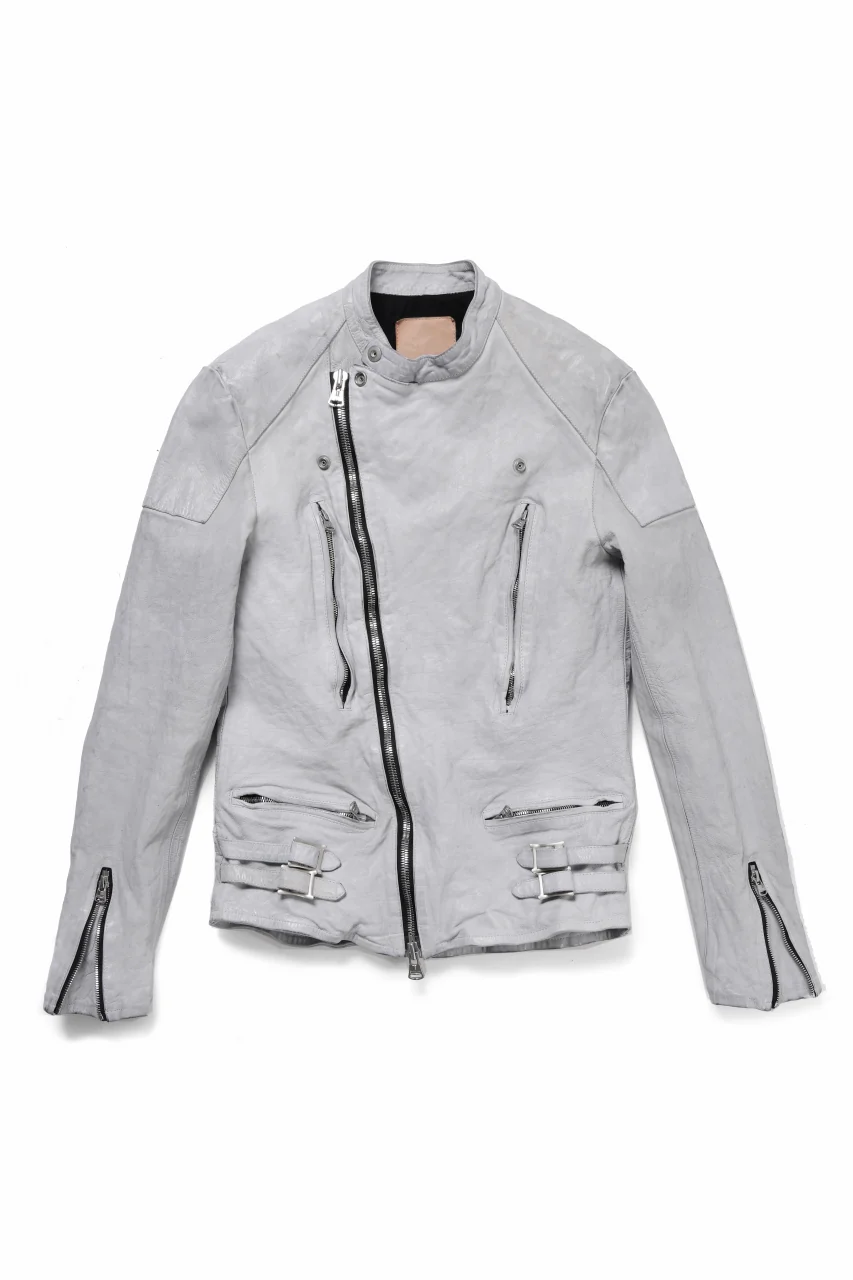 ISAMU KATAYAMA BACKLASH JP-CALF NATURAL DYED GARMENT-WASH SEMI-DOUBLE RIDERS JACKET (WHITE)