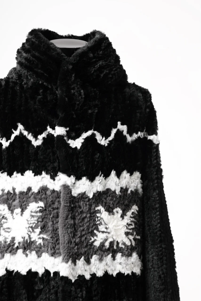 ISAMU KATAYAMA BACKLASH KNIT HOODIE BLOUSON / RABBIT FUR (BLACK) - Image 10