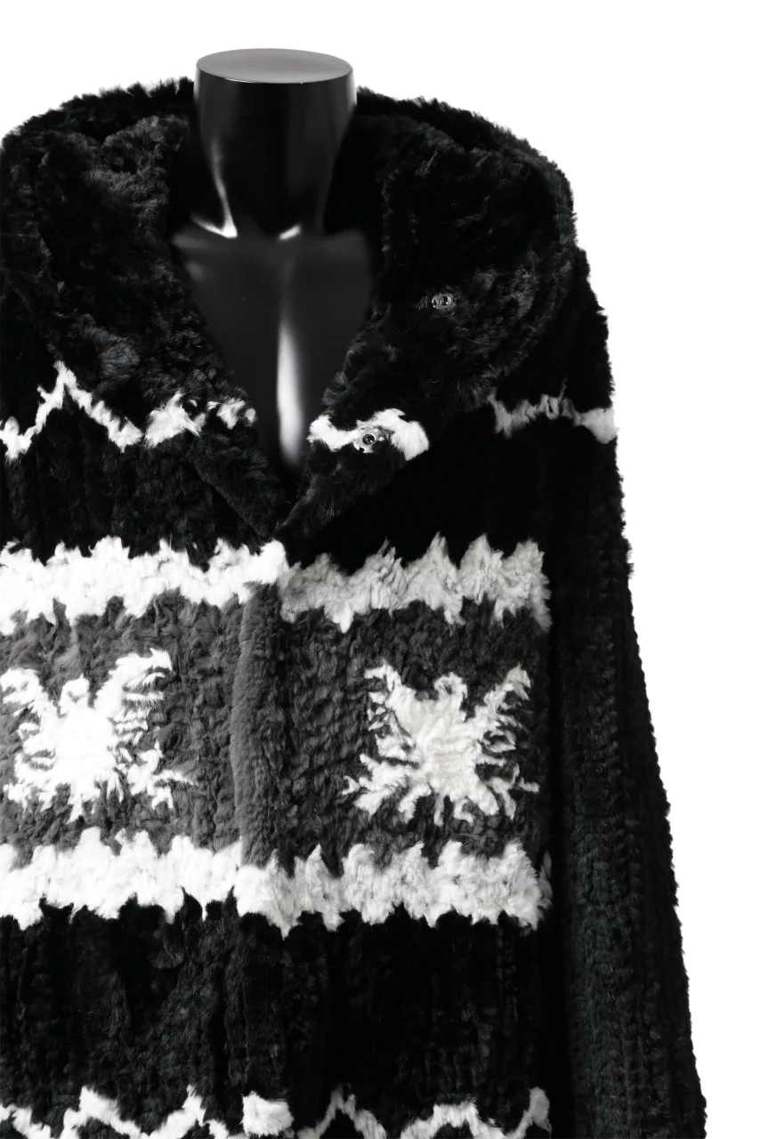ISAMU KATAYAMA BACKLASH KNIT HOODIE BLOUSON / RABBIT FUR (BLACK) - Image 16