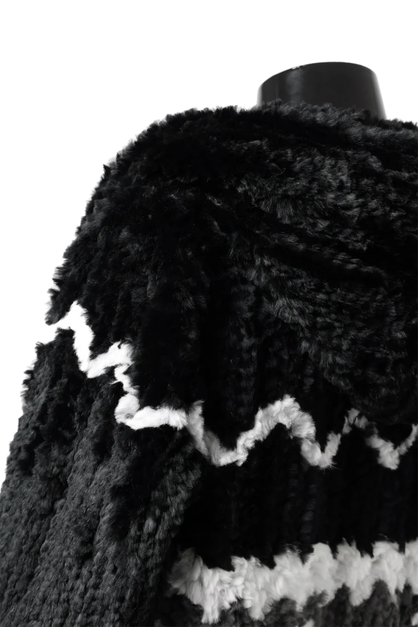 ISAMU KATAYAMA BACKLASH KNIT HOODIE BLOUSON / RABBIT FUR (BLACK) - Image 24