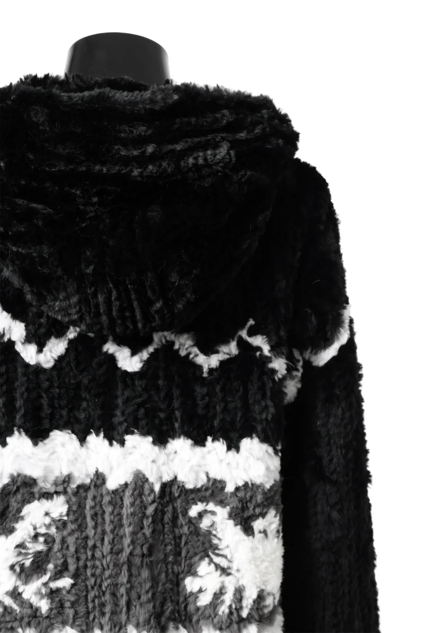 ISAMU KATAYAMA BACKLASH KNIT HOODIE BLOUSON / RABBIT FUR (BLACK) - Image 26