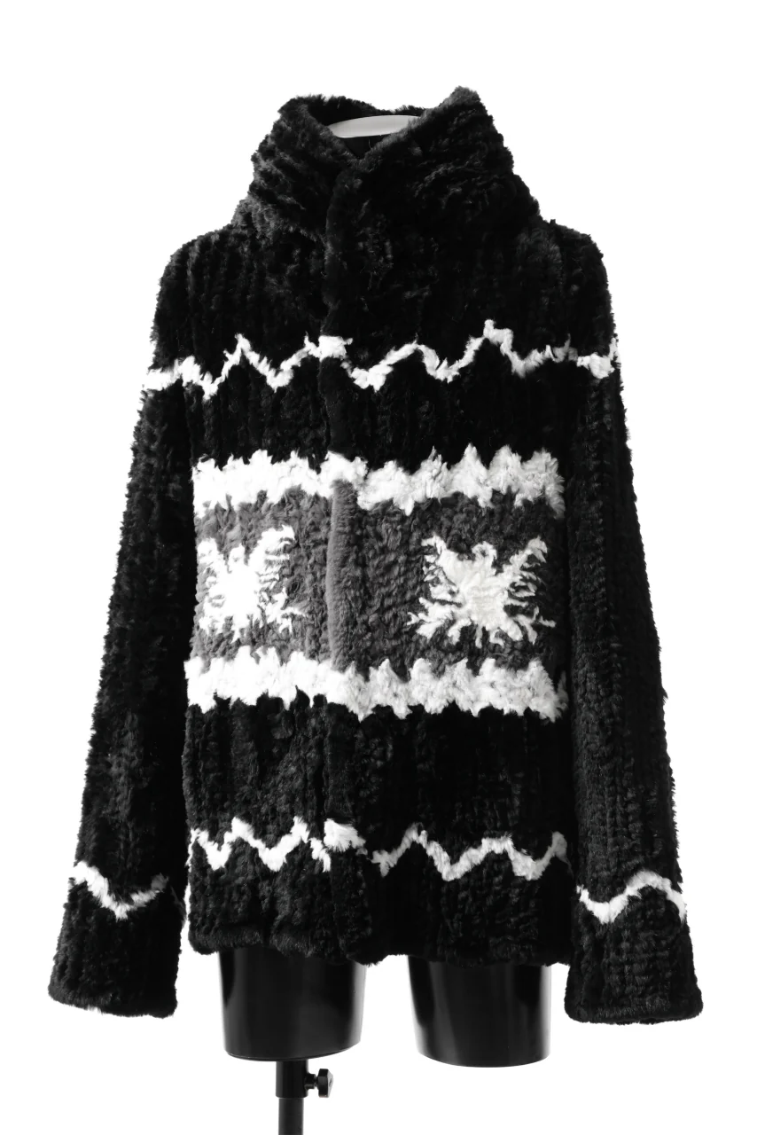 ISAMU KATAYAMA BACKLASH KNIT HOODIE BLOUSON / RABBIT FUR (BLACK) - Image 3
