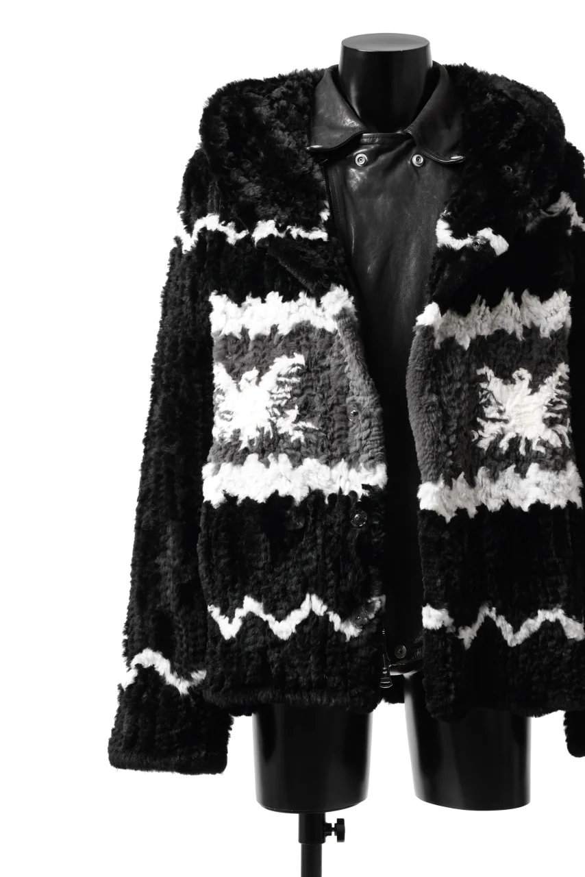 ISAMU KATAYAMA BACKLASH KNIT HOODIE BLOUSON / RABBIT FUR (BLACK) - Image 31