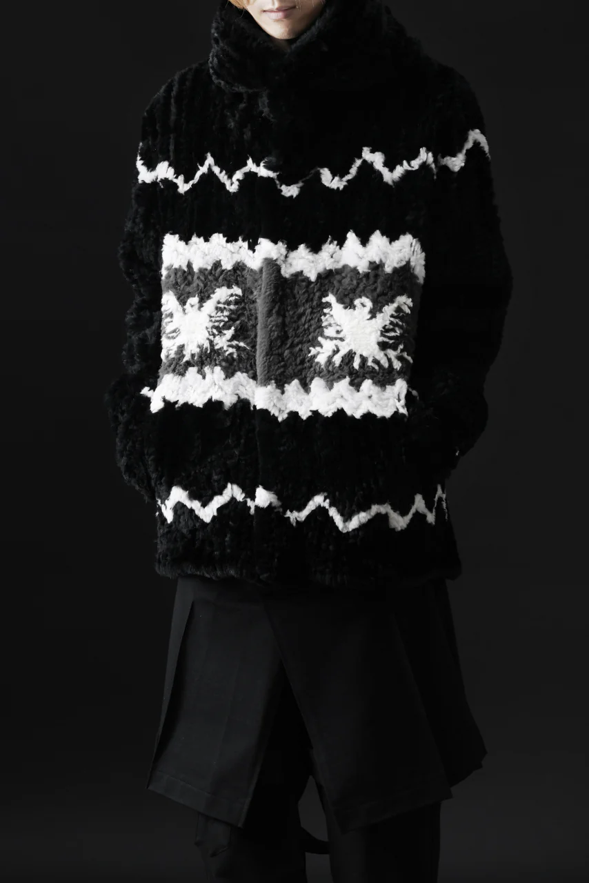 ISAMU KATAYAMA BACKLASH KNIT HOODIE BLOUSON / RABBIT FUR (BLACK) - Image 34
