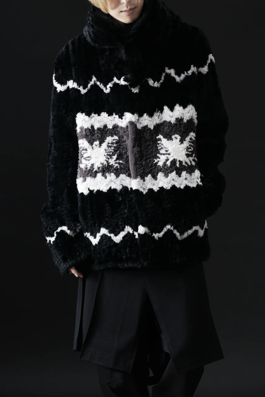 ISAMU KATAYAMA BACKLASH KNIT HOODIE BLOUSON / RABBIT FUR (BLACK) - Image 35