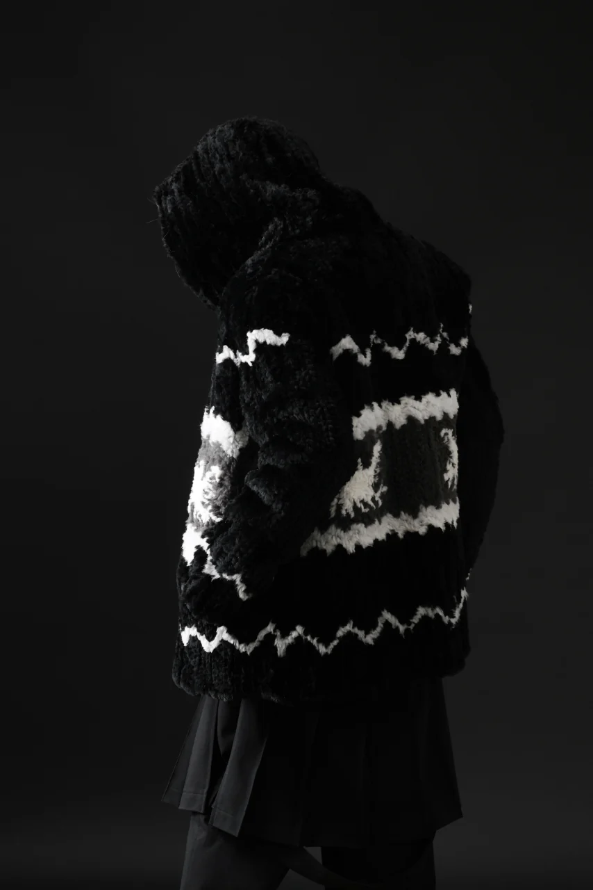 ISAMU KATAYAMA BACKLASH KNIT HOODIE BLOUSON / RABBIT FUR (BLACK) - Image 49