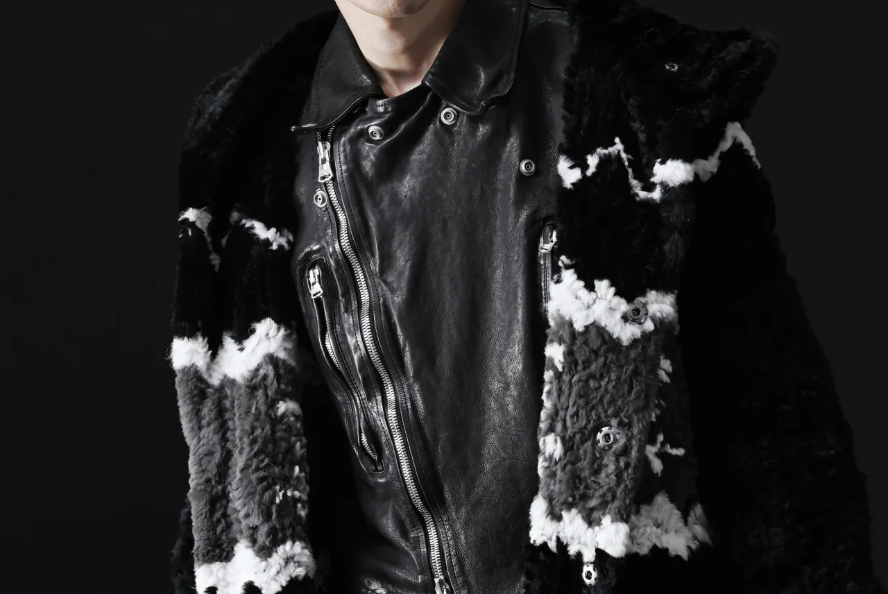 ISAMU KATAYAMA BACKLASH KNIT HOODIE BLOUSON / RABBIT FUR (BLACK) - Image 52