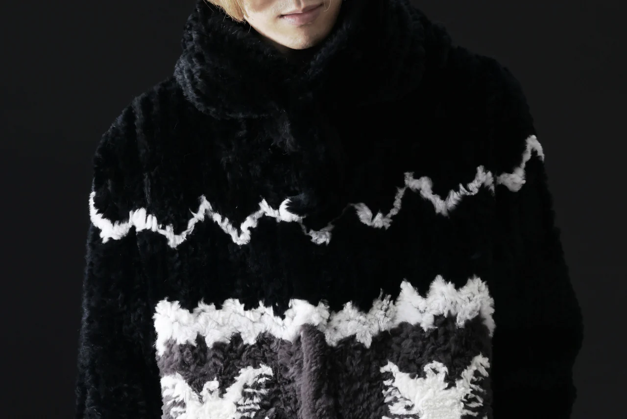 ISAMU KATAYAMA BACKLASH KNIT HOODIE BLOUSON / RABBIT FUR (BLACK) - Image 53