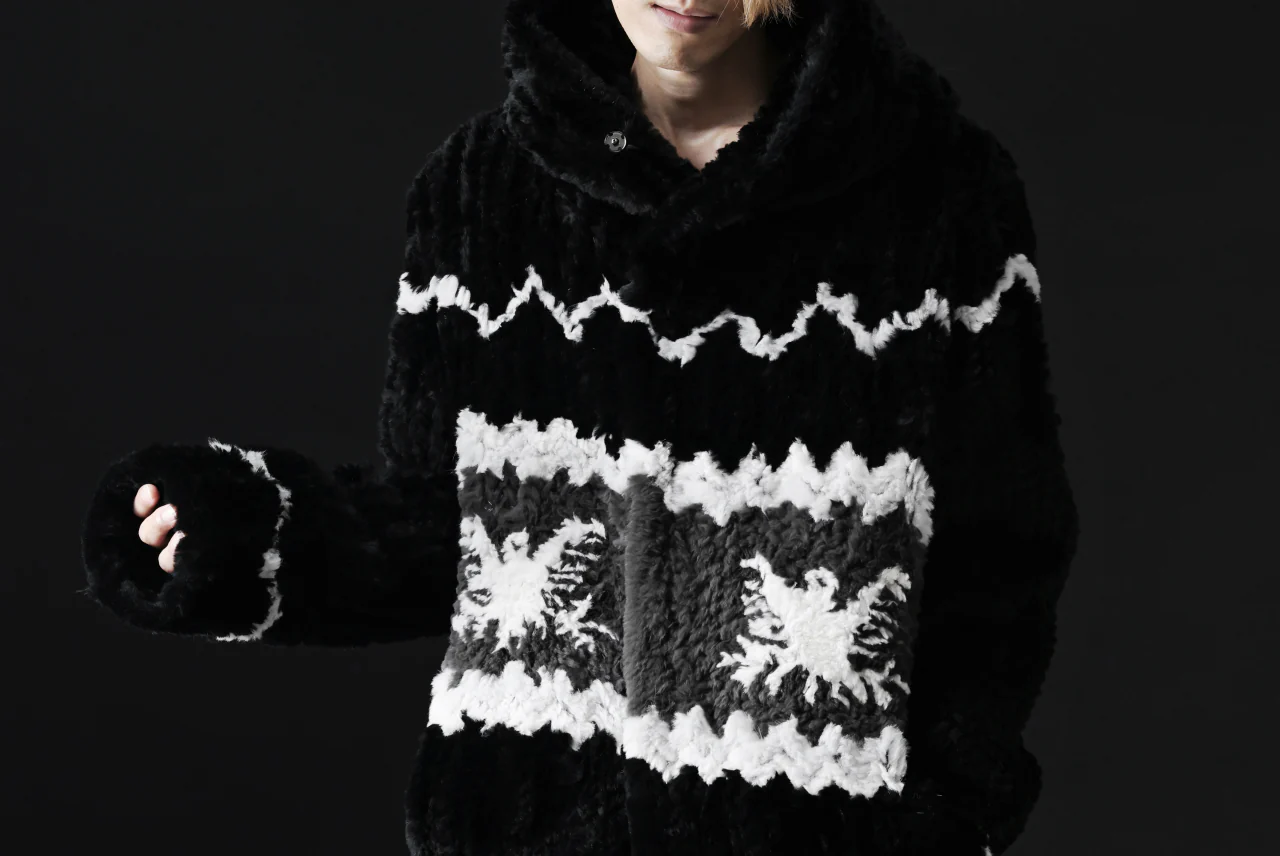 ISAMU KATAYAMA BACKLASH KNIT HOODIE BLOUSON / RABBIT FUR (BLACK) - Image 54