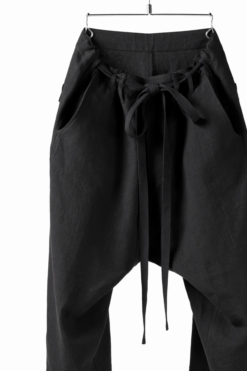 ISAMU KATAYAMA BACKLASH KNOT WAIST WIDE PANTS / COTTON LINEN (BLACK) - Image 14