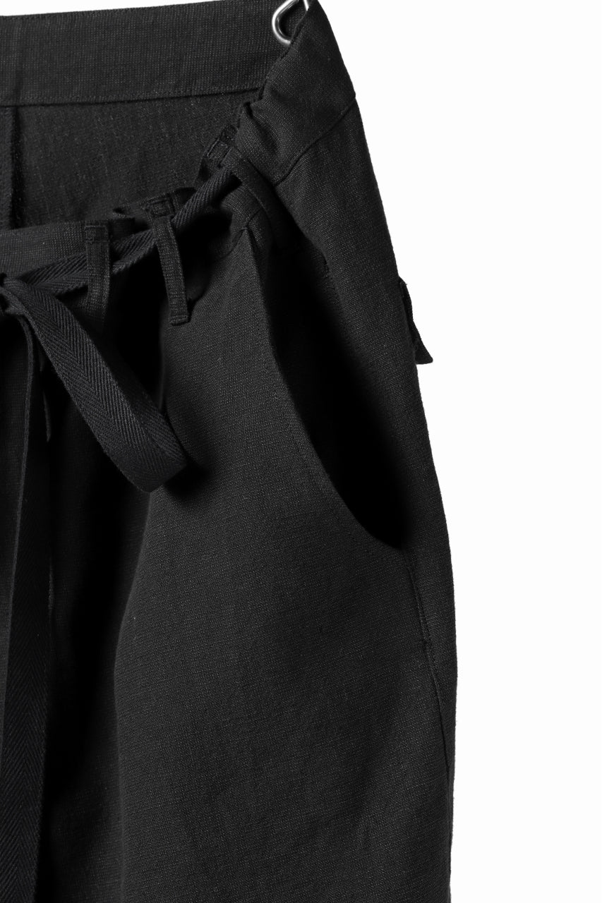 ISAMU KATAYAMA BACKLASH KNOT WAIST WIDE PANTS / COTTON LINEN (BLACK) - Image 16