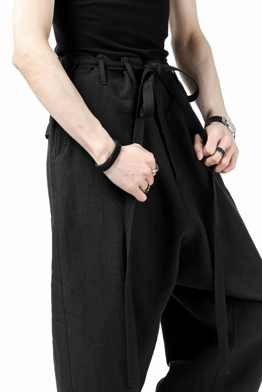 ISAMU KATAYAMA BACKLASH KNOT WAIST WIDE PANTS / COTTON LINEN (BLACK) - Image 33