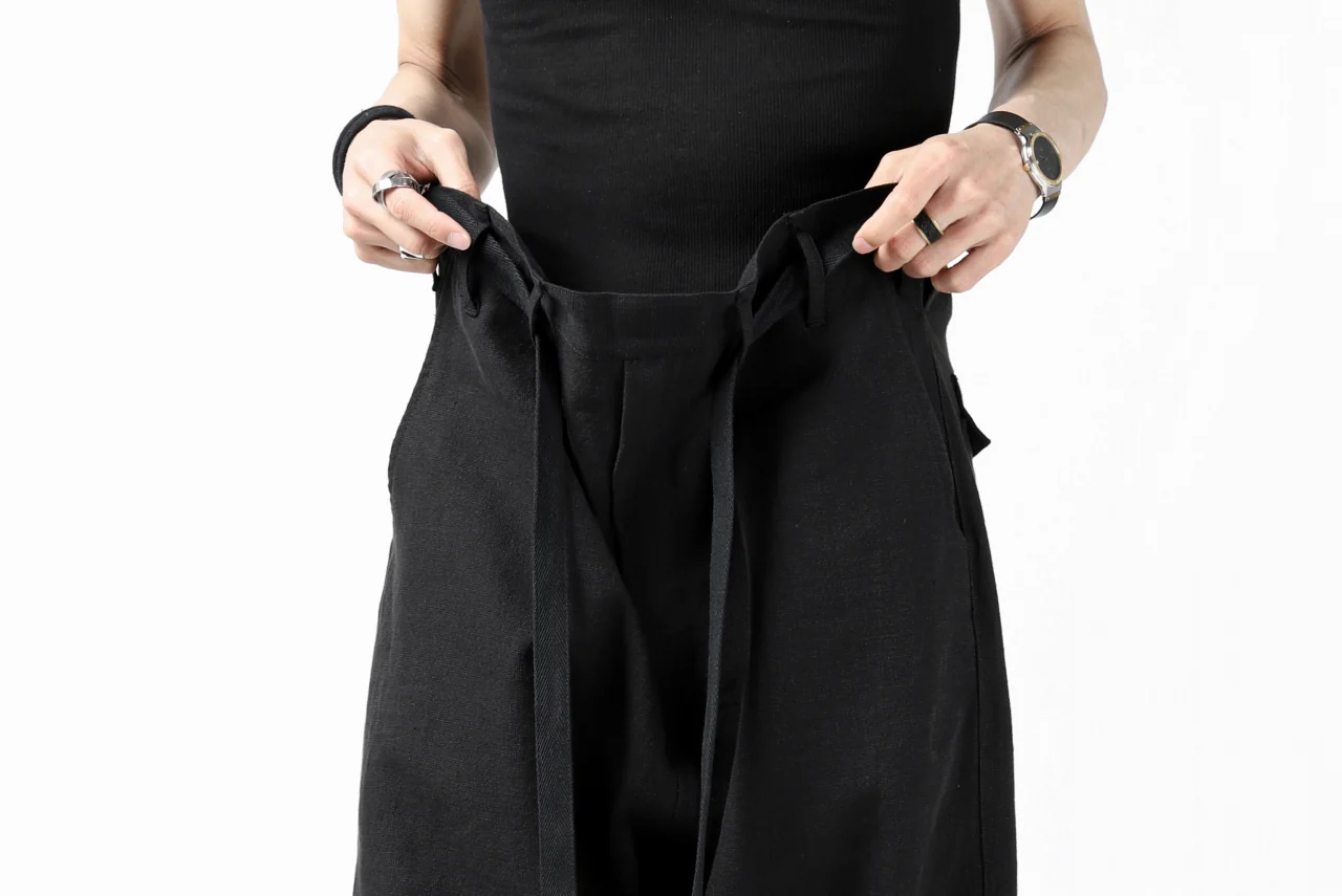 ISAMU KATAYAMA BACKLASH KNOT WAIST WIDE PANTS / COTTON LINEN (BLACK) - Image 41