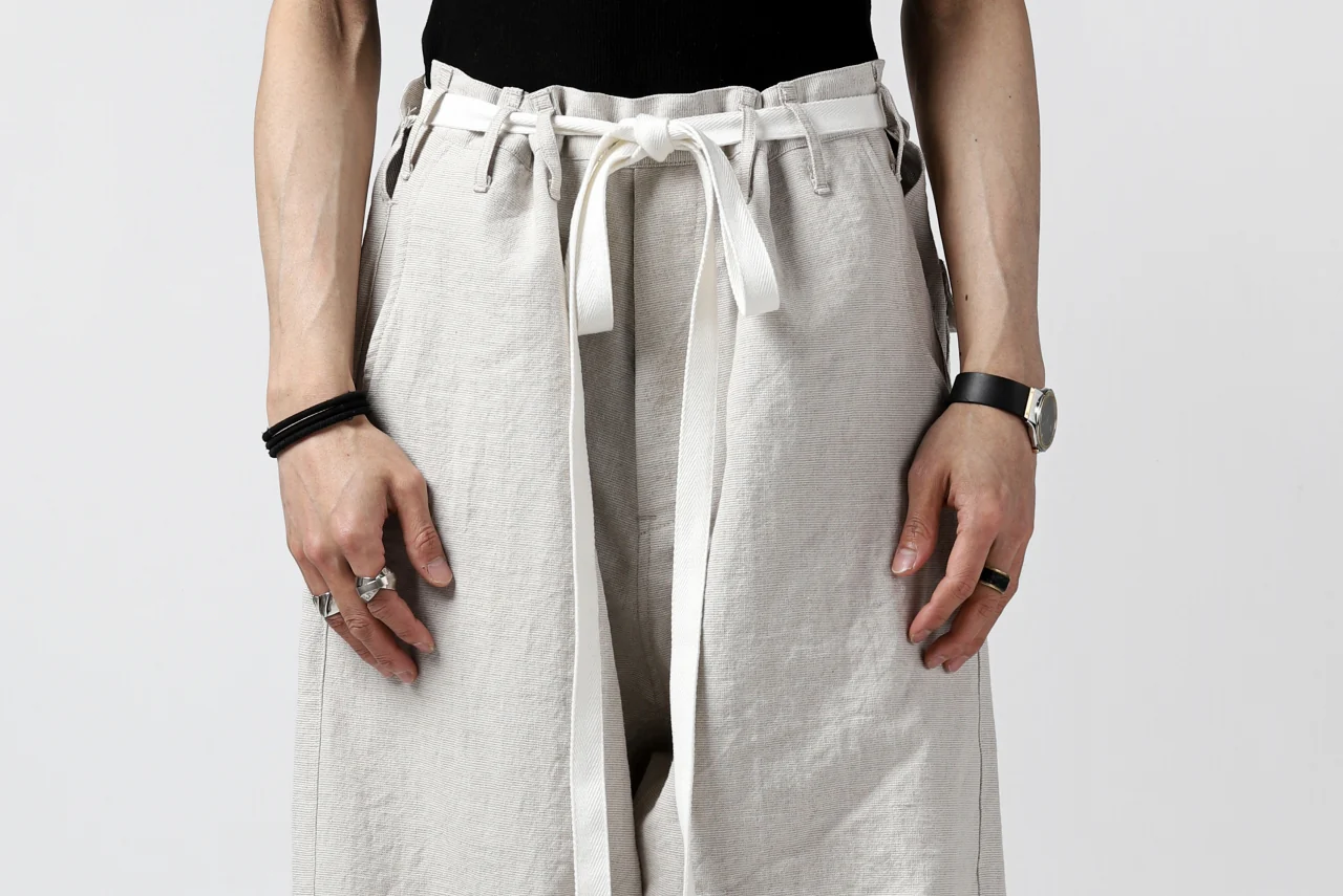 ISAMU KATAYAMA BACKLASH KNOT WAIST WIDE PANTS / COTTON LINEN (WHITE) - Image 35