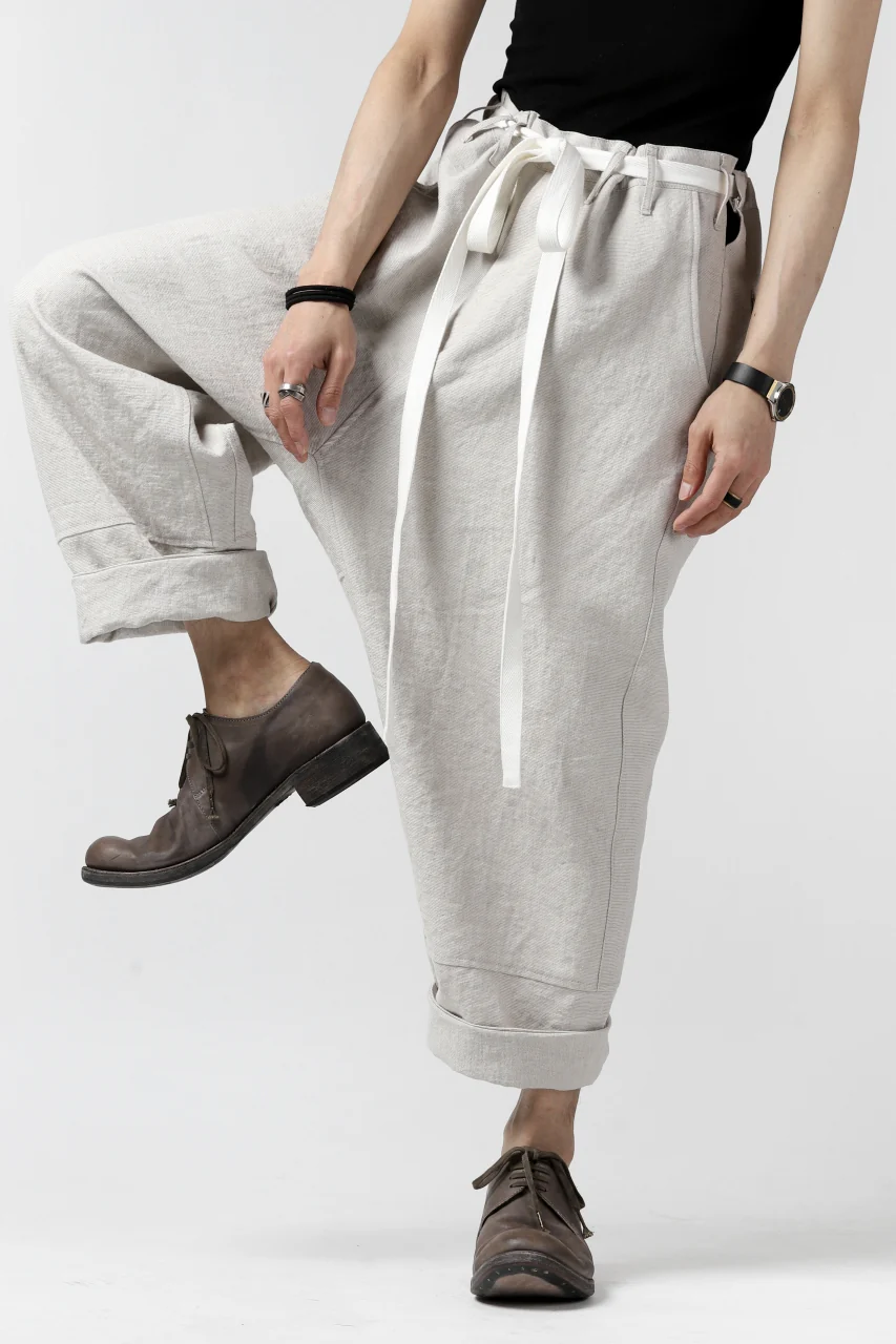ISAMU KATAYAMA BACKLASH KNOT WAIST WIDE PANTS / COTTON LINEN (WHITE) - Image 4