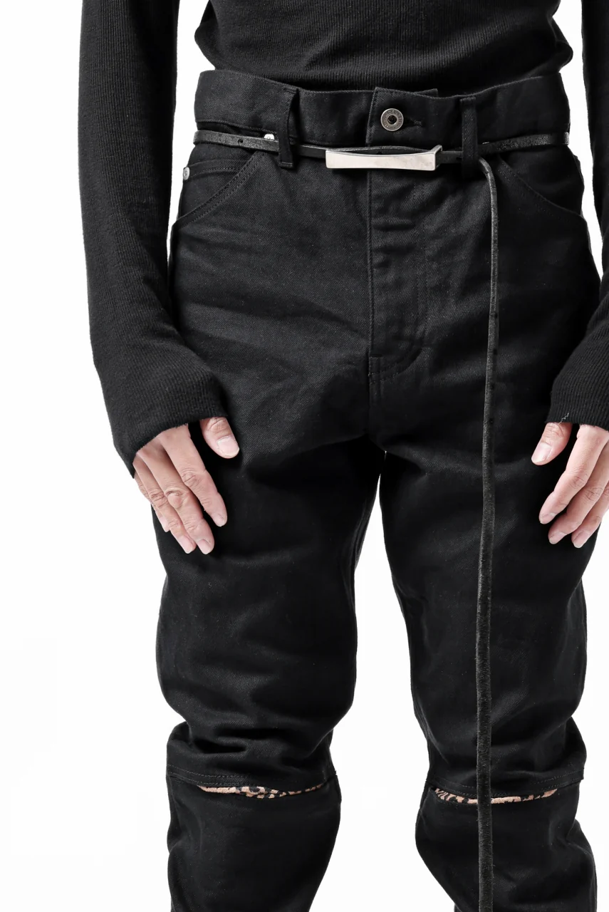 ISAMU KATAYAMA BACKLASH LEOPARD LEATHER KNEE PADS SLIM PANTS / "京都紋付 - 漆黒染" 13oz STRETCH DENIM (BLACK) - Image 30