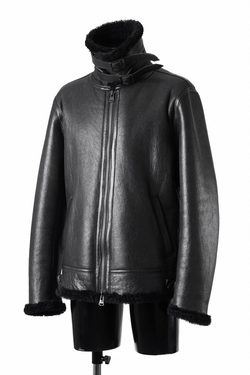 ISAMU KATAYAMA BACKLASH "LIMITED" B-3 FLIGHT JACKET / SPANISH MOUTON NATIVE BOMBER FINISH (BLACK) - Image 3