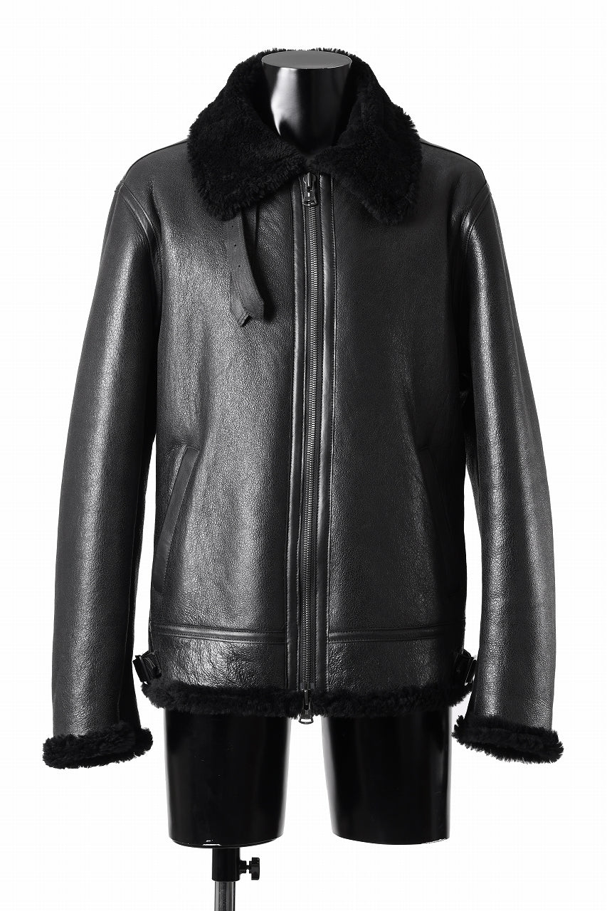 ISAMU KATAYAMA BACKLASH "LIMITED" B-3 FLIGHT JACKET / SPANISH MOUTON NATIVE BOMBER FINISH (BLACK) - Image 4