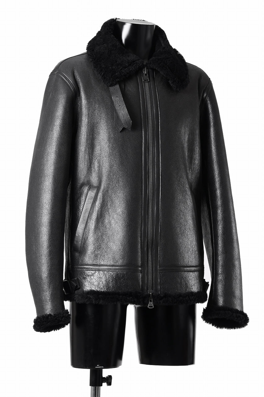 ISAMU KATAYAMA BACKLASH "LIMITED" B-3 FLIGHT JACKET / SPANISH MOUTON NATIVE BOMBER FINISH (BLACK) - Image 5