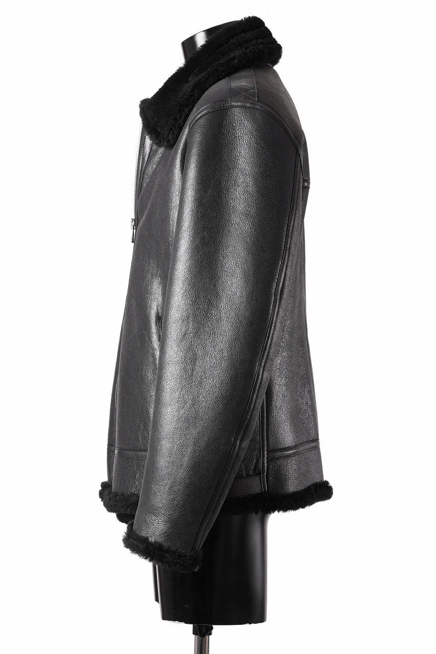 ISAMU KATAYAMA BACKLASH "LIMITED" B-3 FLIGHT JACKET / SPANISH MOUTON NATIVE BOMBER FINISH (BLACK) - Image 7