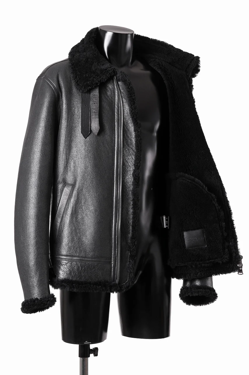 ISAMU KATAYAMA BACKLASH "LIMITED" B-3 FLIGHT JACKET / SPANISH MOUTON NATIVE BOMBER FINISH (BLACK) - Image 9