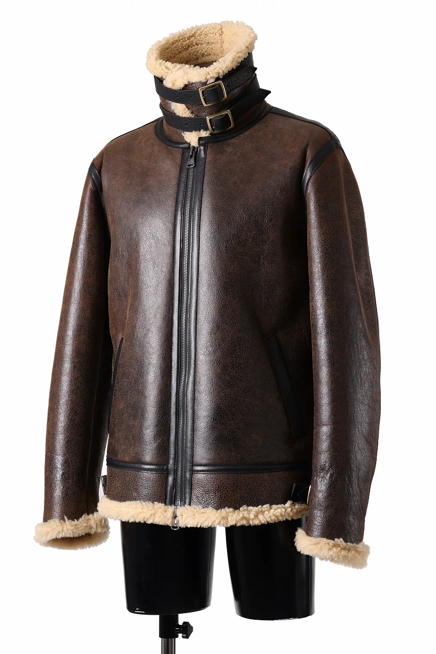 ISAMU KATAYAMA BACKLASH "LIMITED" B-3 FLIGHT JACKET / SPANISH MOUTON NATIVE BOMBER FINISH (BROWN) - Image 2