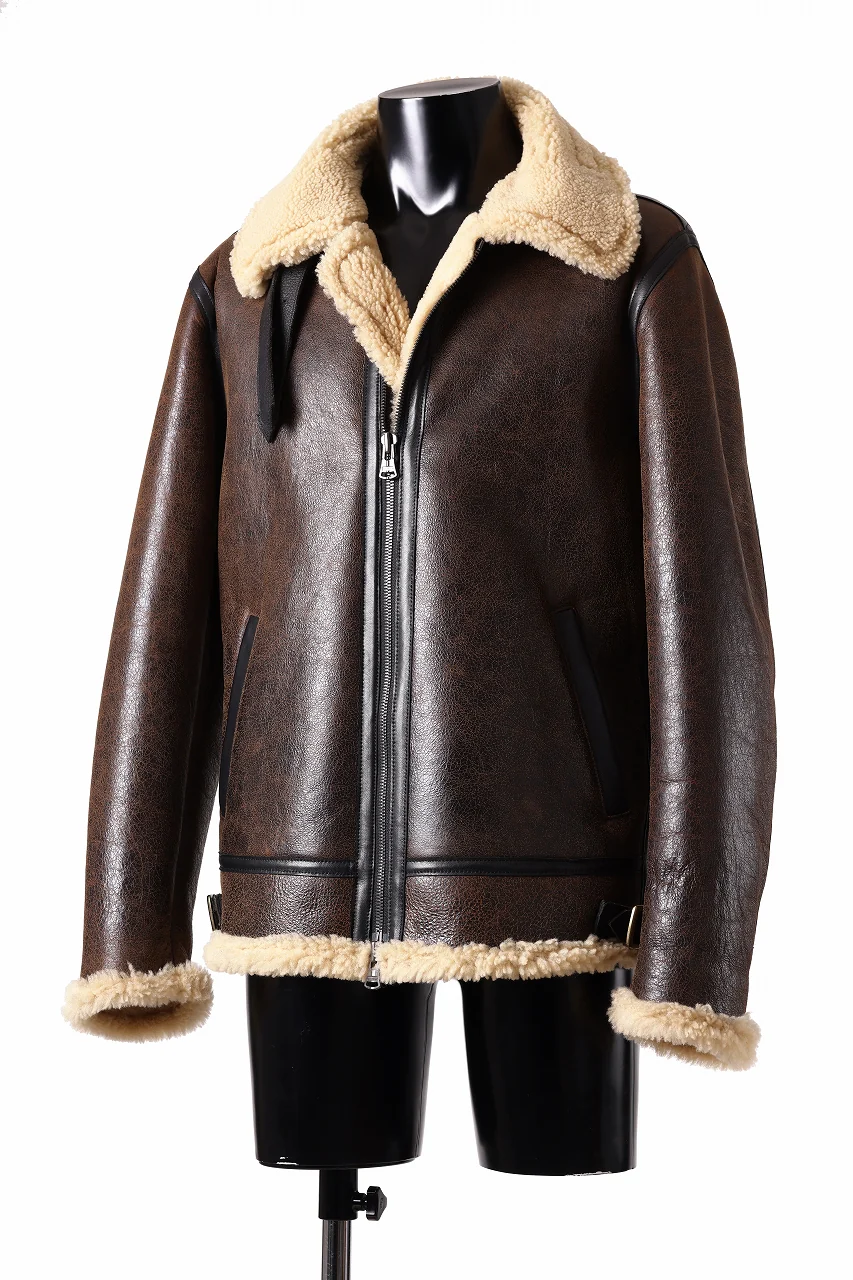ISAMU KATAYAMA BACKLASH "LIMITED" B-3 FLIGHT JACKET / SPANISH MOUTON NATIVE BOMBER FINISH (BROWN) - Image 5