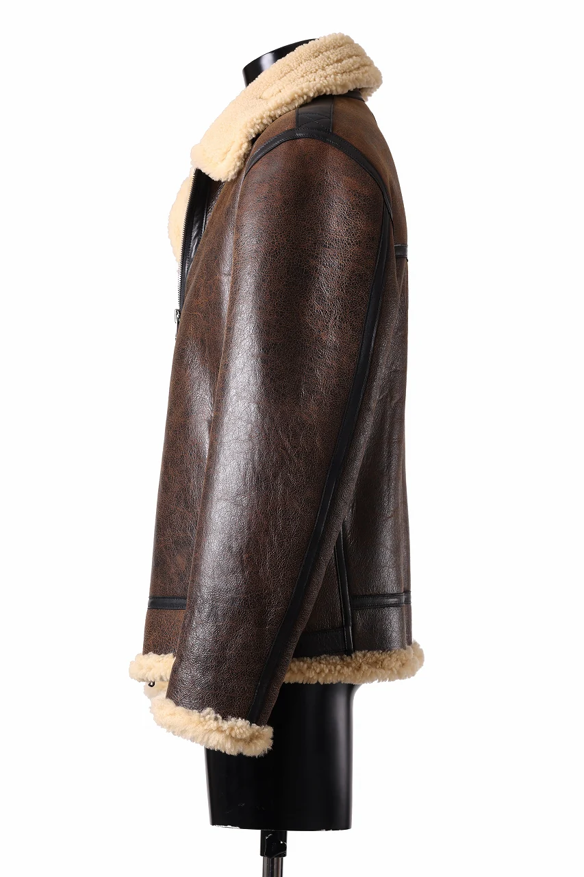 ISAMU KATAYAMA BACKLASH "LIMITED" B-3 FLIGHT JACKET / SPANISH MOUTON NATIVE BOMBER FINISH (BROWN) - Image 6