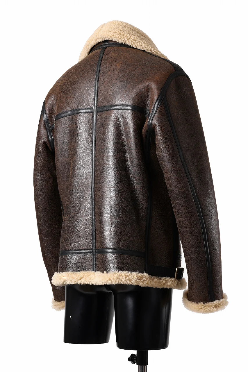 ISAMU KATAYAMA BACKLASH "LIMITED" B-3 FLIGHT JACKET / SPANISH MOUTON NATIVE BOMBER FINISH (BROWN) - Image 7
