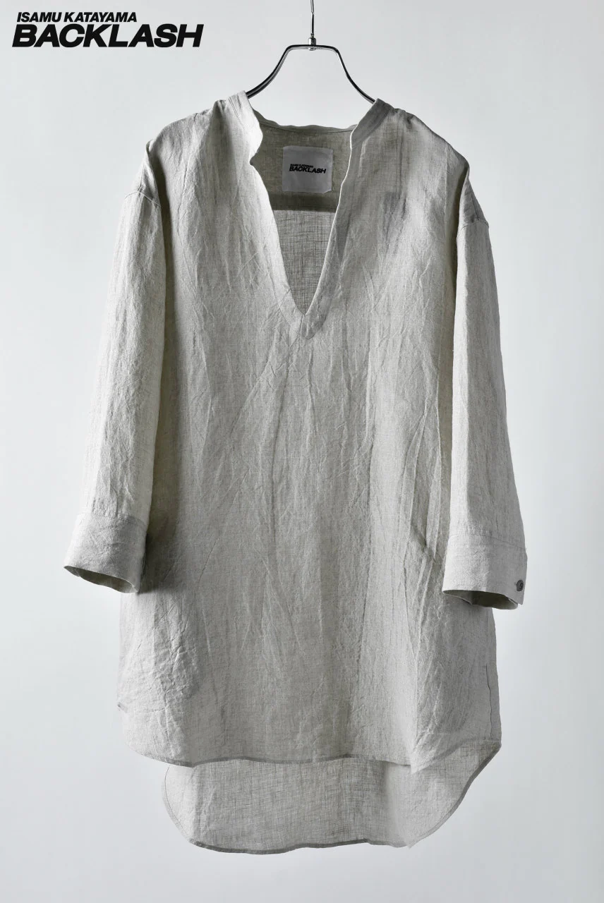 ISAMU KATAYAMA BACKLASH LINEN SKIPPER SHIRT (BEIGE)