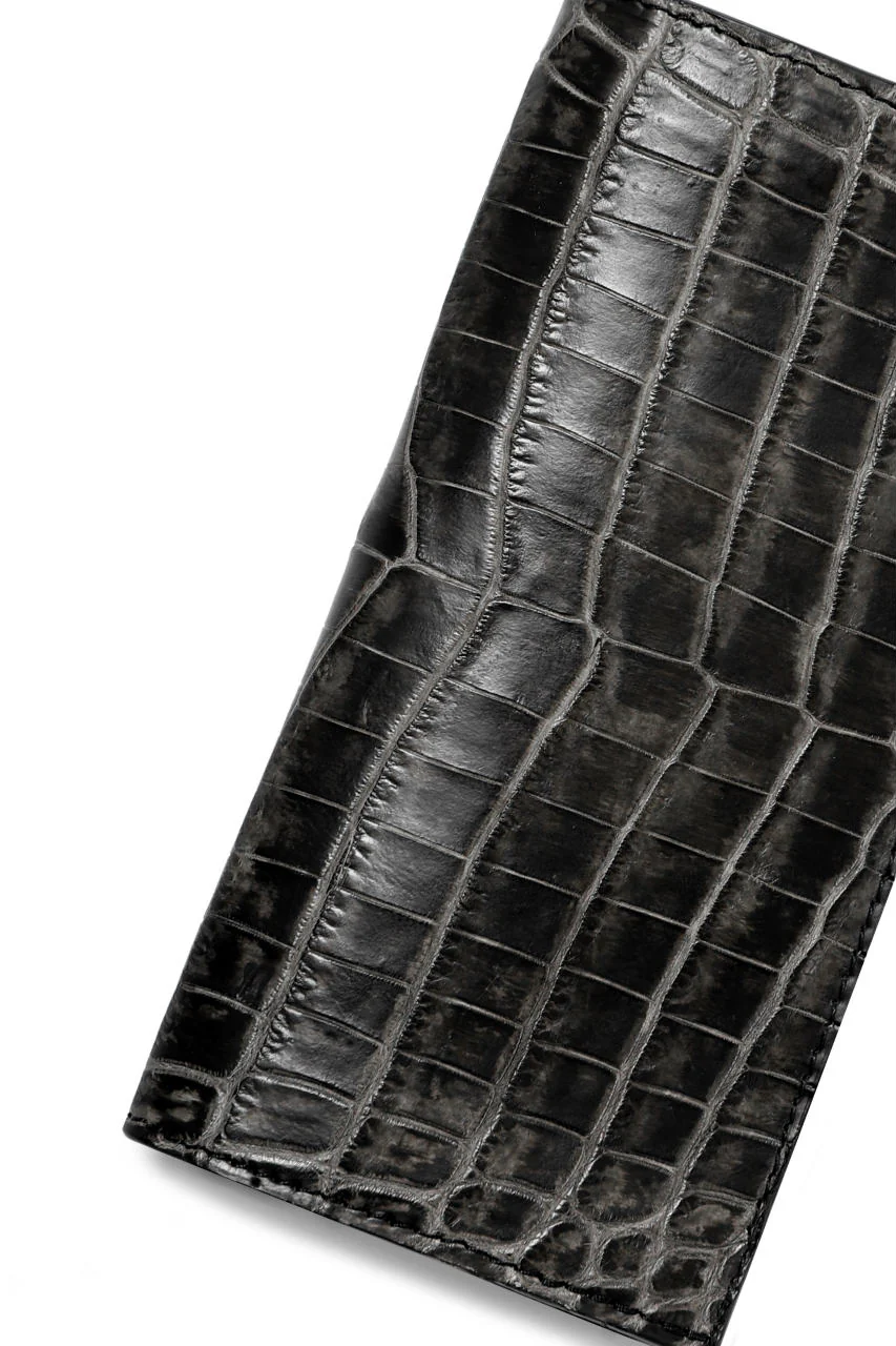 ISAMU KATAYAMA BACKLASH LONG FOLD WALLET / CROCODILE INK DYED (GREY) - Image 10