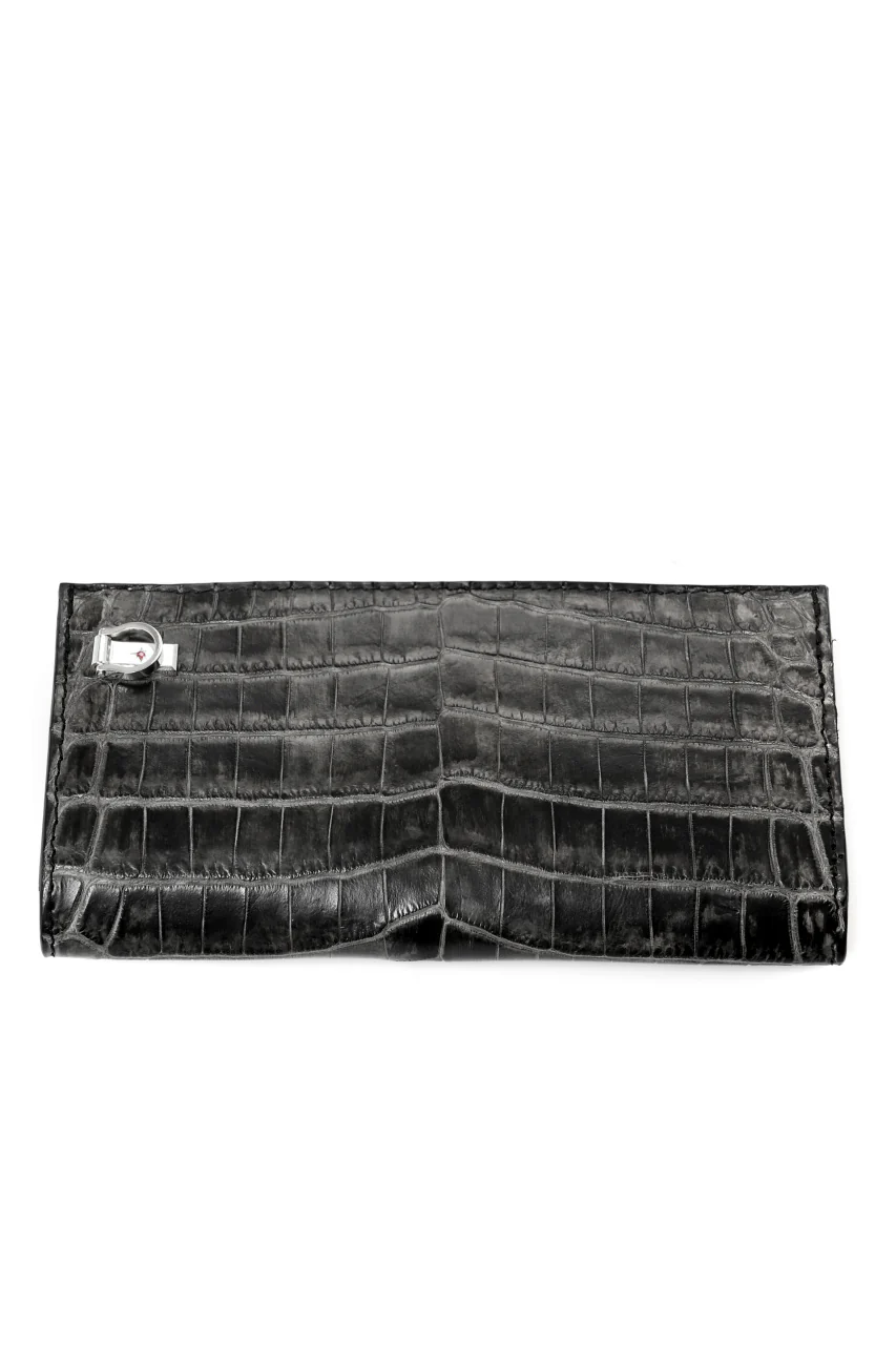 ISAMU KATAYAMA BACKLASH LONG FOLD WALLET / CROCODILE INK DYED (GREY) - Image 5