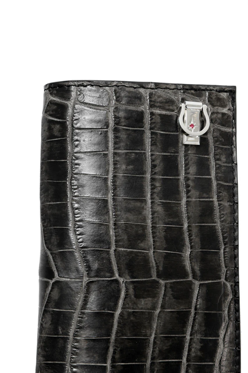 ISAMU KATAYAMA BACKLASH LONG FOLD WALLET / CROCODILE INK DYED (GREY) - Image 8