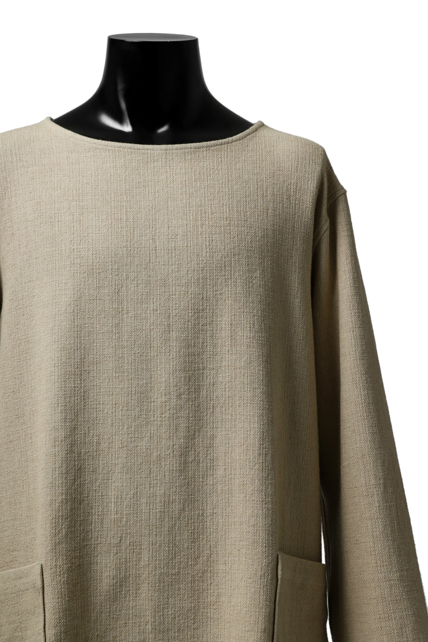 ISAMU KATAYAMA BACKLASH LONG SLEEVE PULLOVER SHIRT / DOBBY LINEN-COTTON (BEIGE) - Image 10