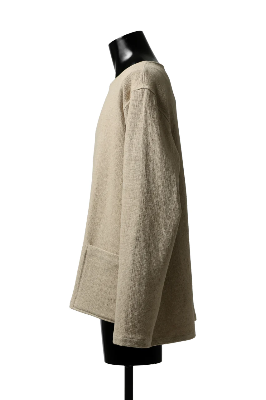 ISAMU KATAYAMA BACKLASH LONG SLEEVE PULLOVER SHIRT / DOBBY LINEN-COTTON (BEIGE) - Image 4