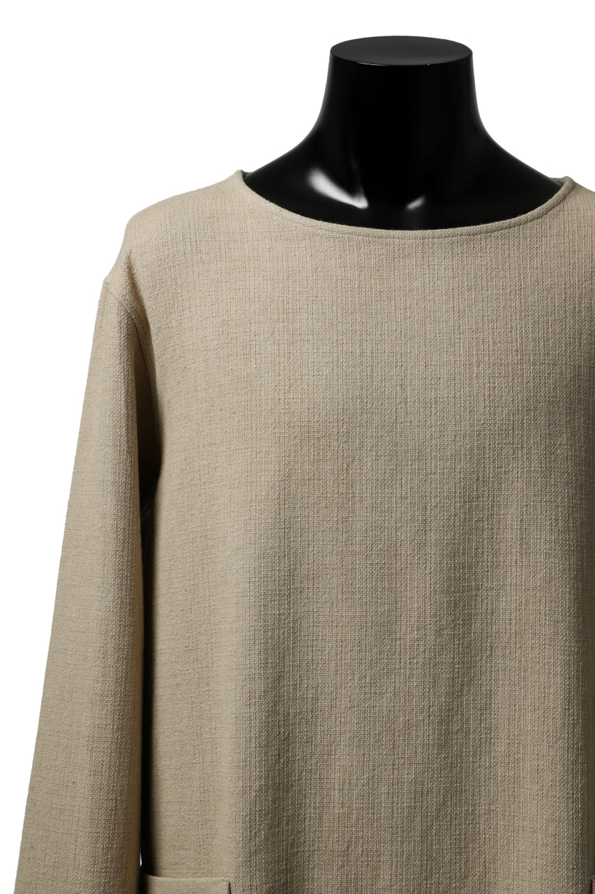 ISAMU KATAYAMA BACKLASH LONG SLEEVE PULLOVER SHIRT / DOBBY LINEN-COTTON (BEIGE) - Image 7