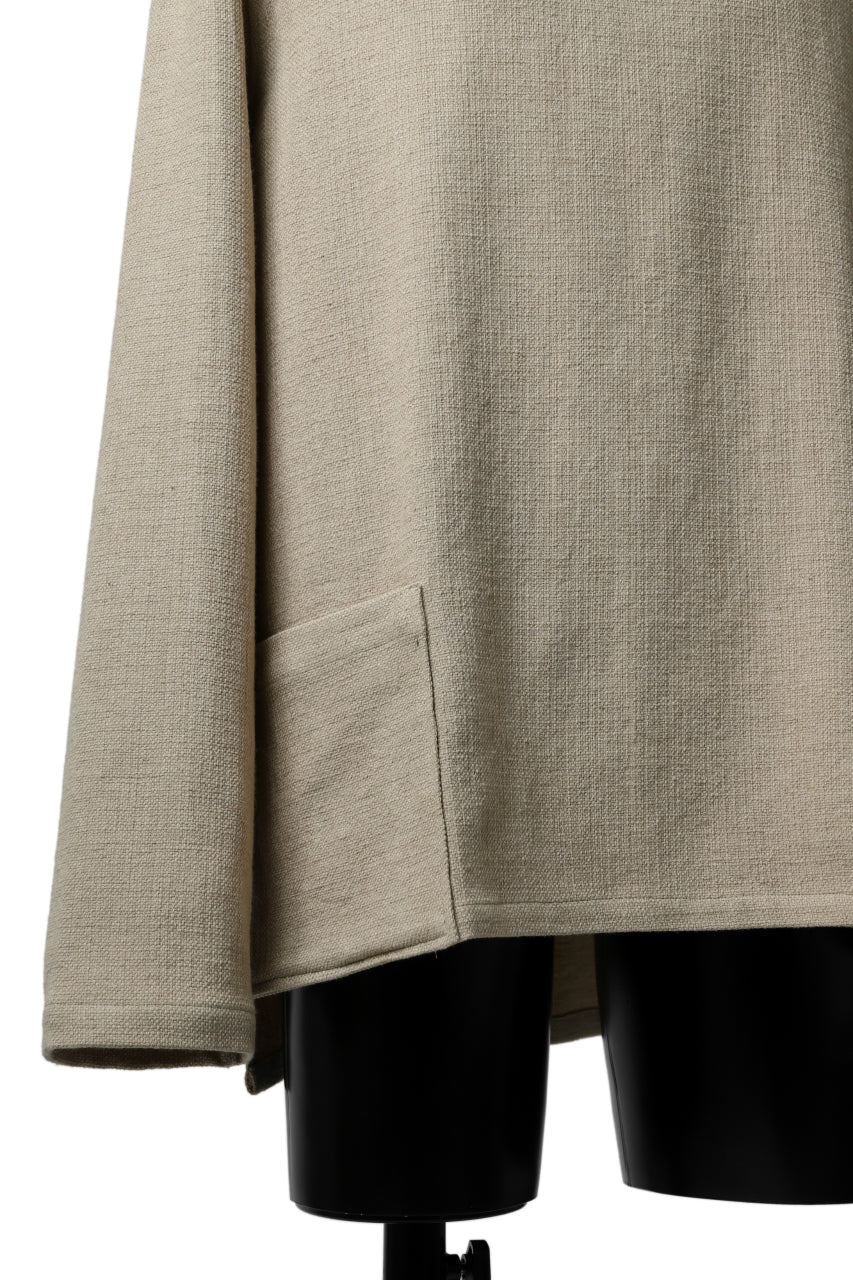 ISAMU KATAYAMA BACKLASH LONG SLEEVE PULLOVER SHIRT / DOBBY LINEN-COTTON (BEIGE) - Image 9