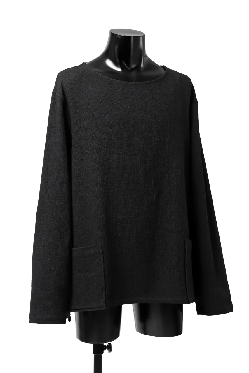 ISAMU KATAYAMA BACKLASH LONG SLEEVE PULLOVER SHIRT / DOBBY LINEN-COTTON (BLACK) - Image 2