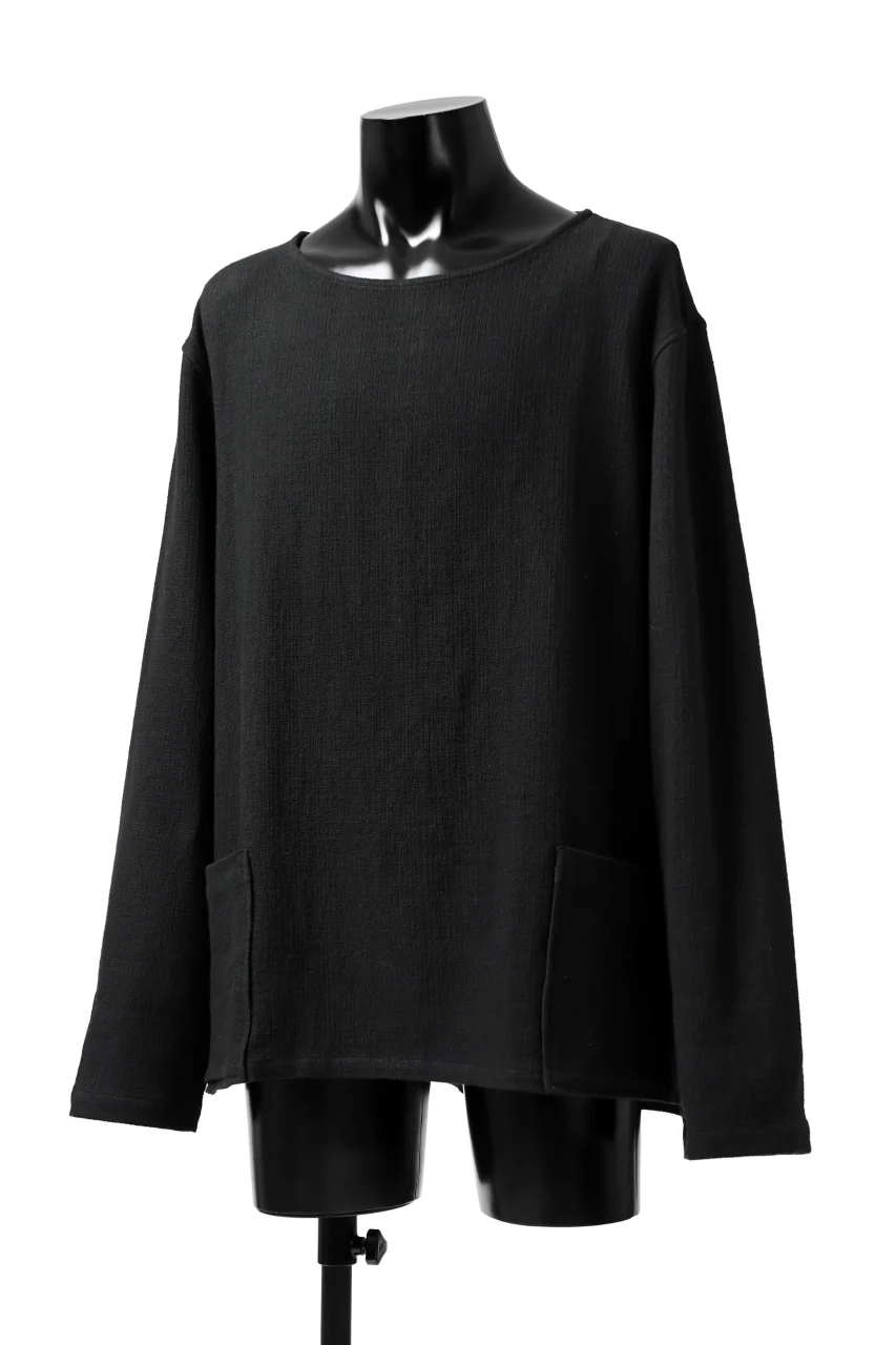 ISAMU KATAYAMA BACKLASH LONG SLEEVE PULLOVER SHIRT / DOBBY LINEN-COTTON (BLACK) - Image 3